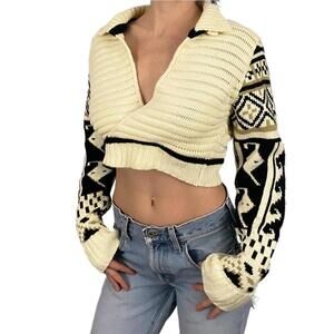 cropped knit sweater by waggon jeans paris
